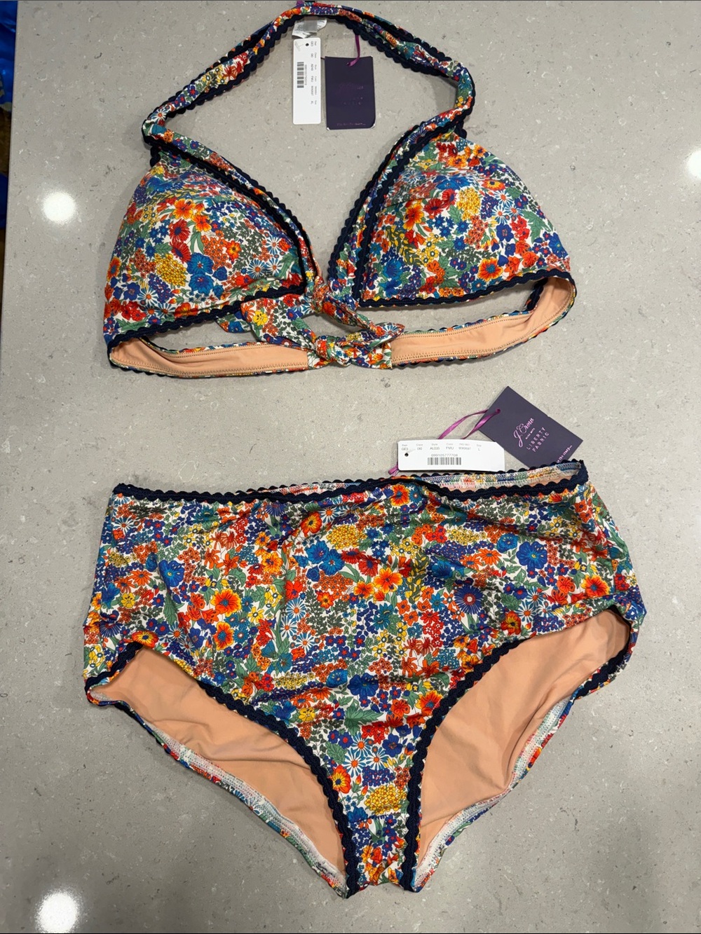 J. Crew Liberty Floral Triangle Bikini Set - (Top XL / Bottoms L)
